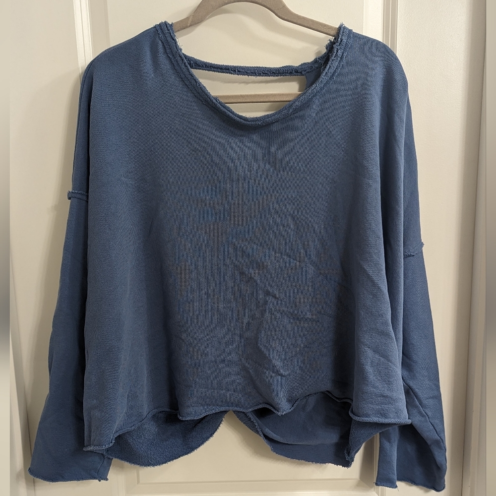 Blue open back sweatshirt